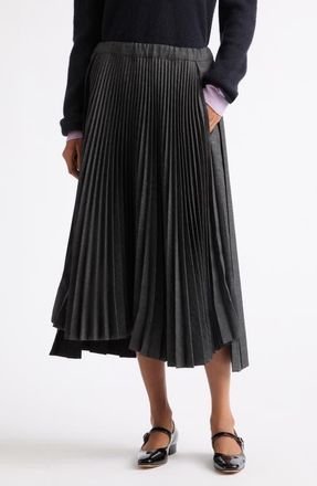 Plan C Layered Pleated Midi Skirt in Melange Black/white at Nordstrom, Size 38