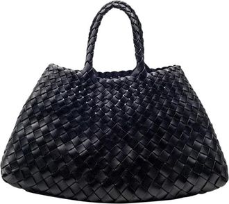 Dragon Diffusion santa Croce Black Handbag With Two Top Handles And Interwoven Design In Leather Woman