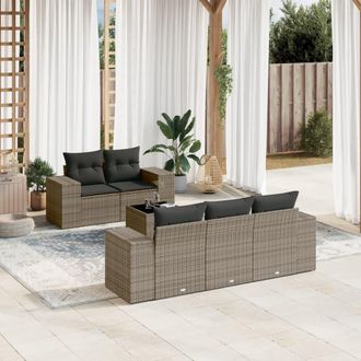 vidaXL Vidaxl - Set De Muebles De Jard&iacute;n 6 Pzas Y Cojines Rat&aacute;n Sint&eacute;tico Gris