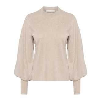 Inwear Taupe Melange Puff Sleeve Pullover - female - InWear - Round-neck Knitwear - Gray - 3XL - Knitwear