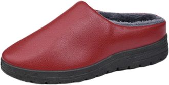 Generic o Indoor Slippers Women Comfortable Warm Full Leather Non Couple Plush Home Slippers Indoor Soft Warm Shoes Furry Soles (Red, 7.5)