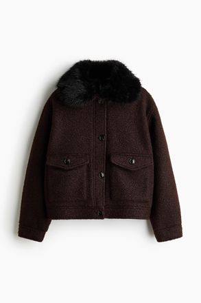 H&M Twilljacke mit flauschigem Kragen - Dunkelbraun