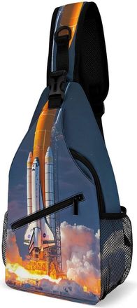 Generic Spaceses Shuttle Launch Mens Print Crossbody Large Sling Backpack Casual Chest Bag Gift for Traveling Hiking Workout