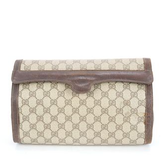 Gucci Brown Leather Coated Canvas Pouch (Pre-Owned)