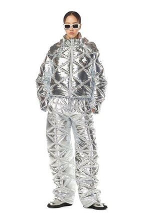 MCM Apres-Ski Quilted Puffer Jacket in Metallic Polyester in Silver at Nordstrom, Size Medium It