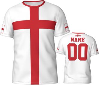 Generic Custom Name Number England Flag Emblem Tee Gym T-Shirts Breathable Men T-Shirt Casual Mens Tshirt for Summer Lounge Running XL