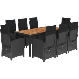 vidaXL Set De Comedor De Jard&iacute;n 9 Pzas Y Cojines Rat&aacute;n Sint&eacute;tico Negro Vidaxl