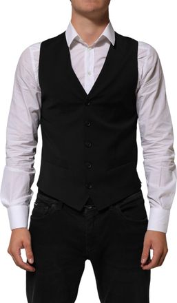 Dolce & Gabbana Black Polyester Dress Formal Waistcoat Mens Vest