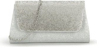 Girly HandBags Womens Evening Clutch Bag with Chain Strap - Glitter Party Purse for Weddings, Cocktail Events, and Formal Occasions Small Silver