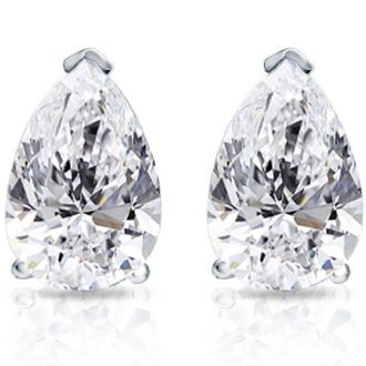 Pompeii3 2 Ct Lab Grown Pear Shape Diamond Studs 14k White Gold Earrings
