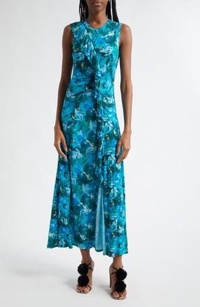 Ulla Johnson Elise Floral Print Ruffle Sleeveless Maxi Dress in Azul at Nordstrom Rack, Size Medium