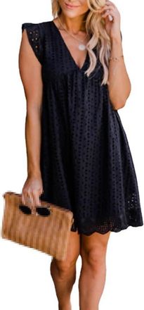 Generic California Romper Dress with Shorts, Womens Summer Womens Ruffle Sleeve V Neck Dress with Shorts (Black,XXL)