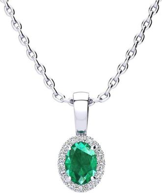 SuperJeweler 1/2 Carat Oval Shape Gemstone and Halo Diamond Necklace In Sterling Silver With 18 Inch Chain