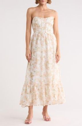 Blu Pepper Floral Strapless Dress in Light Khaki Multi at Nordstrom Rack, Size Medium