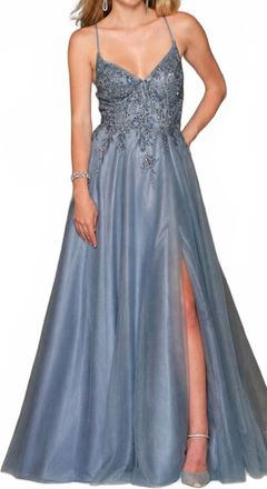 Dave & Johnny A-Line Ball Gown In Smoke Blue