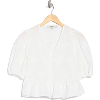 Joie Floral Puff Sleeve Peplum Crop Top in Snow White at Nordstrom Rack, Size X-Small