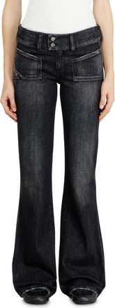 Diesel Bootcut Jeans Low Waist D-Hush, Black/Dark grey, Zip fly
