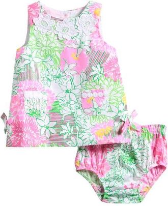 Lilly Pulitzer Baby Lilly Floral Cotton Shift Dress & Bloomers in Resort White Mum Patch at Nordstrom, Size 18-24M