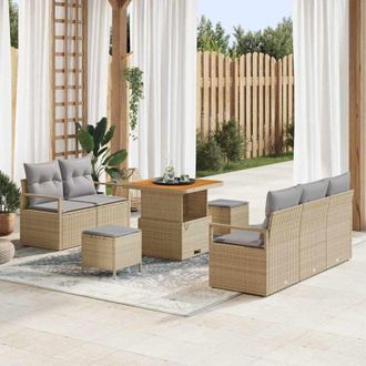vidaXL Vidaxl - Conjunto De Sof&aacute; De Jard&iacute;n Con Coj&iacute;n 8 Pcs Beige Polirat&aacute;n