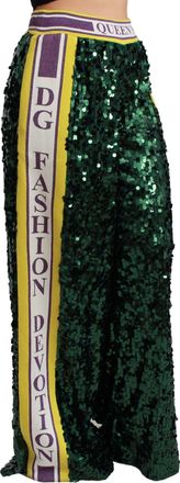 Dolce & Gabbana Womens Green Sequin Trousers Queens Angel Pants Polyester