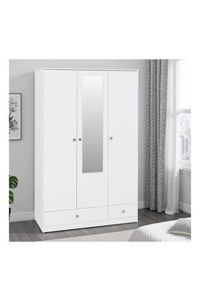 Seconique Denver 3 Door 2 Drawer Mirrored Wardrobe - White Gloss