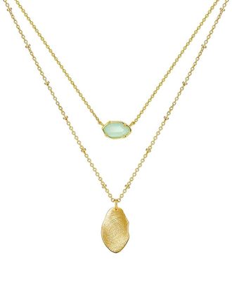 Liv Oliver 18K Plated 12.50 Ct. Tw. Sea Green Quartz Geometric Layer Necklace
