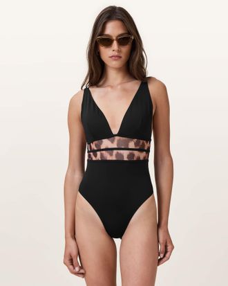 AllSaints Polyamide Xalia Mesh Leopard Print Swimsuit, Size: XS