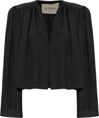 Valentino Chaqueta de sat&eacute;n sabl&eacute; con detalle fruncido - Jackets - Mujer - Negro - S
