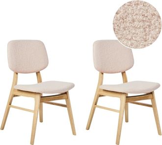 Beliani Conjunto de 2 sillas de comedor Boucl&eacute; Marr&oacute;n claro Beige