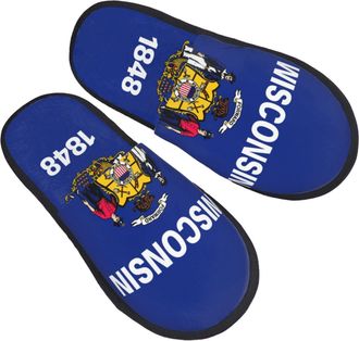Generic Wisconsin State Flag Men Women House Slippers Cosy House Shoes Fuzzy Slippers For Bedroom Indoor Outdoor L