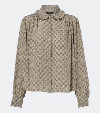 Gucci Blusa de crep&eacute; de china de seda con GG
