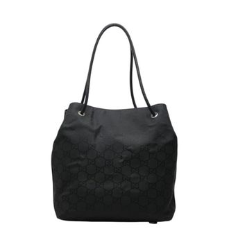 Gucci Black Nylon Leather Shoulder Bag Tote Bag (Pre-Owned)