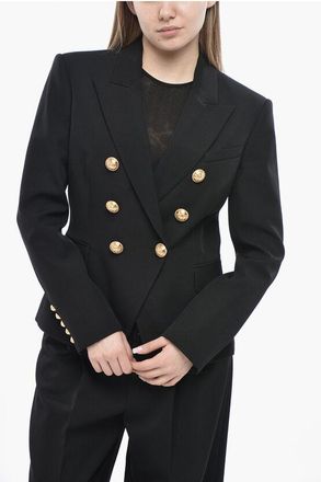 Balmain Wool Double-Breasted Blazer with Peak Lapel size 44