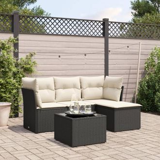 vidaXL Set De Muebles De Jard&iacute;n 5 Pzas Y Cojines Rat&aacute;n Sint&eacute;tico Negro Vidaxl