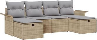 vidaXL Garden Sofa Set Manual 6 pcs Beige and Light Grey Poly Rattan vidaXL