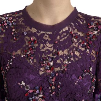 Dolce & Gabbana Purple floral lace crystal embedded Womens dress