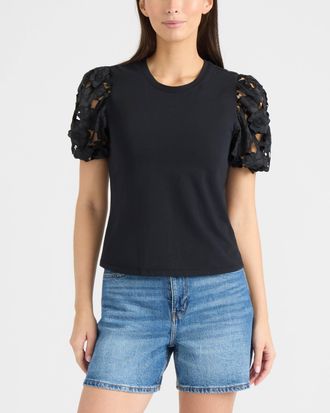 Ellen Tracy Womens Lace Sleeve Top