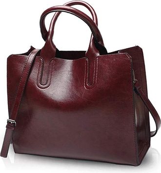 Nicole & Doris NICOLE&DORIS Tote Handbag Crossbody Bag Shoulder Bag Ladies Messenger Bag Purse PU Leather Red Wine