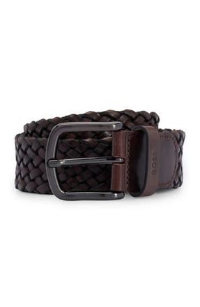 BOSS Sash Woven Leather Belt in Dark Brown at Nordstrom Rack, Size 34