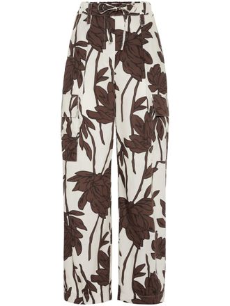 Brunello Cucinelli floral-print cotton trousers - women - Cotton - 38 - White