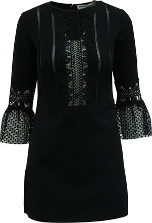 Self Portrait Bell Sleeve Mini Dress in Black Polyester