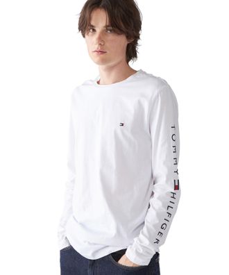 Tommy Hilfiger Mens Tommy Logo Cotton Long Sleeve Top, White (White), XL