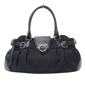 Ferragamo Black Canvas Handbag Tote Bag (Pre-Owned)