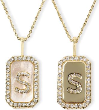 Melinda Maria Love Letters Double Sided Mother-of-Pearl Initial Pendant Necklace in White Cubic Zirconia/gold - S at Nordstrom