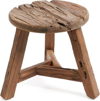 Bazar Bizar Taburete de madera de teca reciclada marr&oacute;n 37x37x33cm