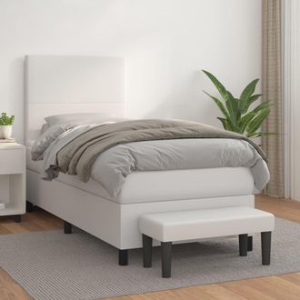 vidaXL Vidaxl - Cama Box Spring Con Colch&oacute;n Cuero Sint&eacute;tico Blanco 100x200 Cm