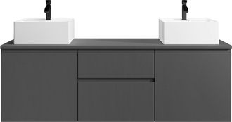 Vente-Unique Mueble de ba&ntilde;o flotante con dos lavabos - Gris - 150 cm - JIMENA II