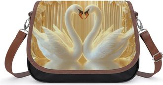 Generic Swans in Love Crossbody Bag Womens Handbag PU Message Bags Shoulder Purse with Adjustable Strap