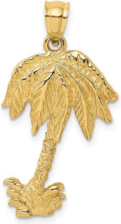 Diamond2Deal 14k Yellow Gold 2-D Textured Single Palm Tree Charm