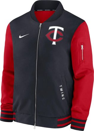 Nike Minnesota Twins Authentic Collection Dugout Nike Mens MLB Full-Zip Bomber Jacket in Blue | 02F30C7ITIS-TZ7